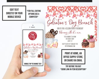 Galentines Day Brunch, Valentines Day Party, Galentine Invitation, Corjl Invitations, Valentine Invitation, Instant Access