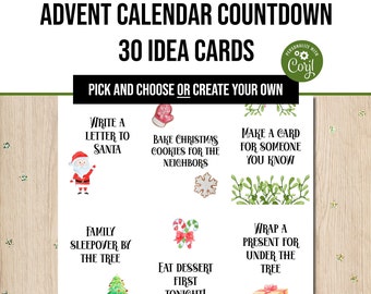 Christmas Advent Calendar Activity Cards, Family Holiday Activities, Printable Advent, Advent for Kids, Christmas Daily Activities