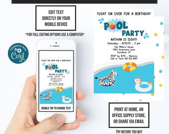 Summer Party Invite, Pool Party Birthday Invitation, Pool Party Invite, Pool Float Birthday, Instant Access, Corjl Invitations