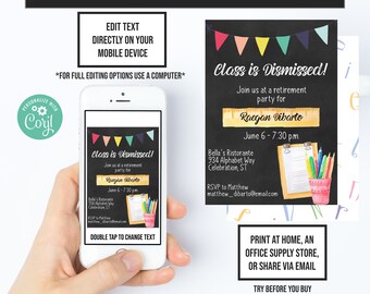 Teacher Retirement, Retirement Invites, Corjl Invitations, Instant Access