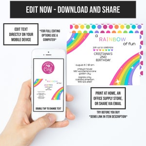 Bright Rainbow Birthday, Rainbow Party Theme, 1st Birthday Invite, Fun Birthday Theme, Instant Access