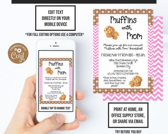 Muffins with Mom, Mothers Day Invitation, Preschool Party, Instant Access