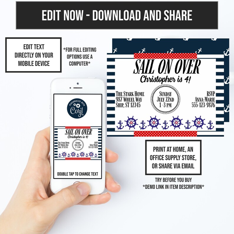 Nautical Party Theme Sailing Party Fun Birthday Theme Sailing Invitation Instant Access Nautical Invitation
