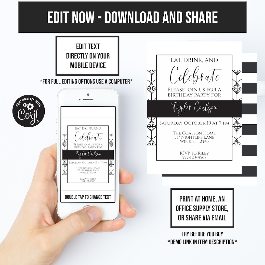 Black and White Birthday Invitation, 30th Birthday, Unique Party Theme ...