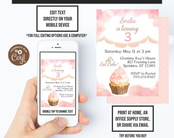 Cupcake Birthday Invitation, Cupcake Party Theme, Cupcake Invitation, Corjl Invitations, Instant Access