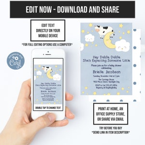 Nursery Rhyme Baby Shower, Hey Diddle Diddle Invitation, Corjl Invitations, New Baby Invitation, Instant Access
