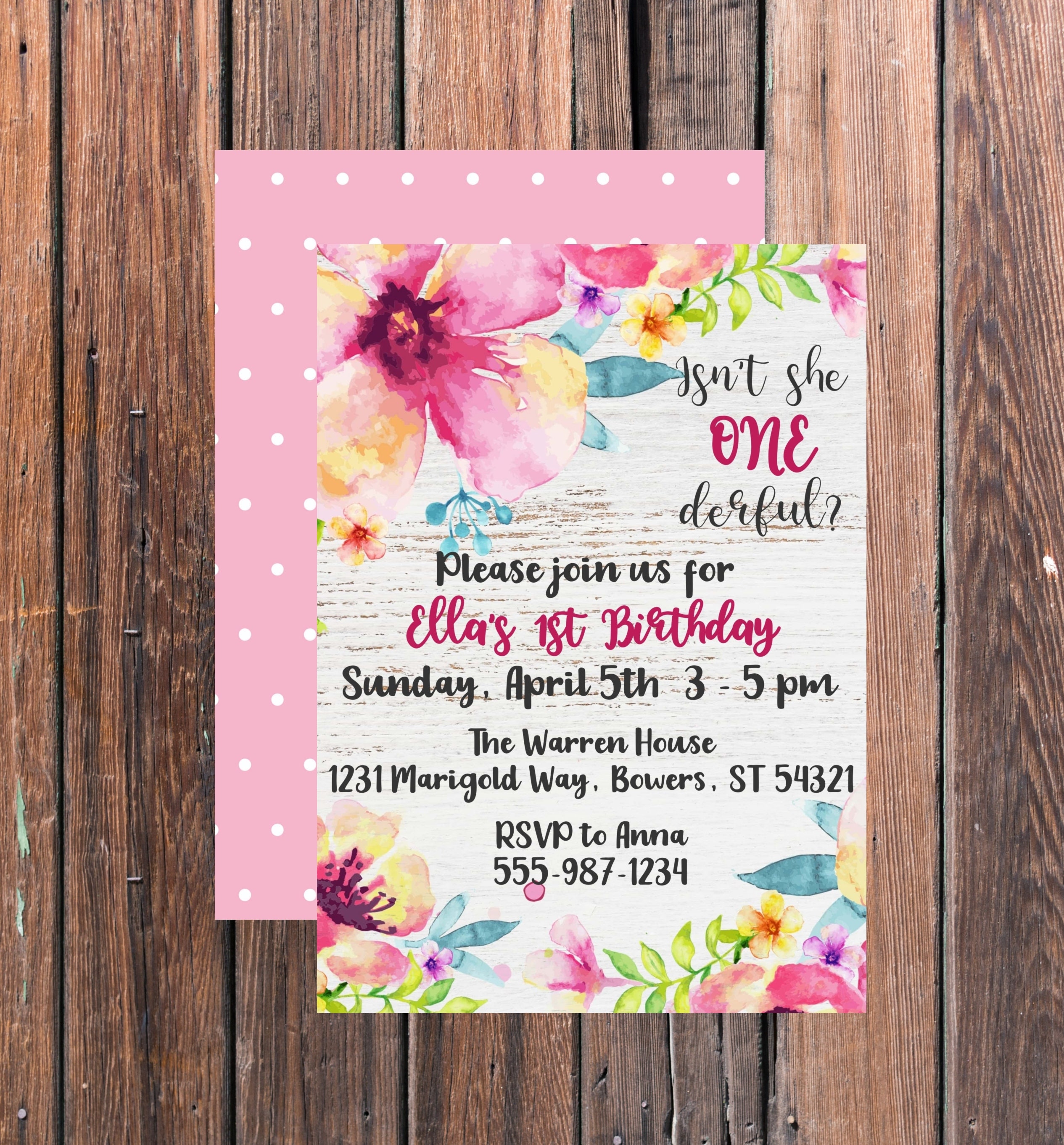 Onederful Girl 1st Birthday Invite Corjl Invitations Etsy