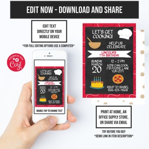 Cooking Invitations, Little Chef Birthday, Corjl Invitations, Cooking Birthday, Instant Access