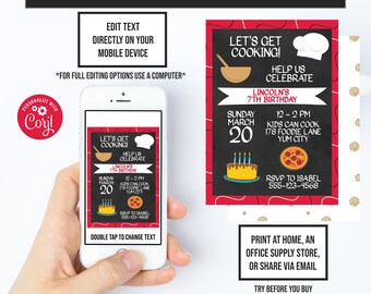 Cooking Invitations, Little Chef Birthday, Instant Access