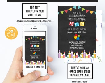Kindergarten Grad, Preschool Invitation, End of School Party, Instant Access