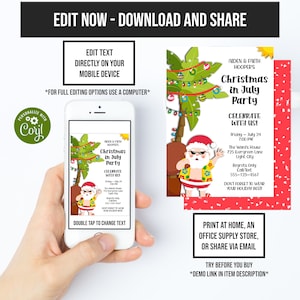 Christmas in July, Christmas Invite, Tropical Christmas, Instant Access, Summer Christmas, Santa Invitation