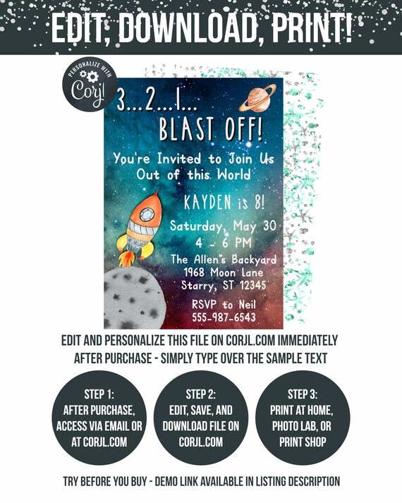 Outer Space Birthday Invitation Space Party Theme Galaxy Etsy
