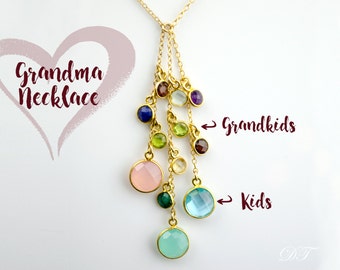 Grandma necklace with custom birthstones, Mother's Day gift for grandmother with grandkids birthstones, family tree necklace, tree of life