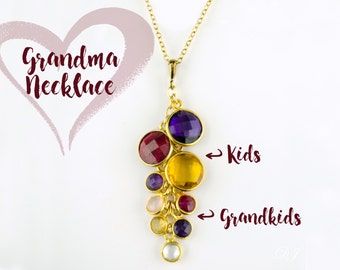 Custom Birthstone Necklace for Grandma, Mother's Day Gift for Grandmother with grandkids birthstones custom mothers jewelry mom birthday