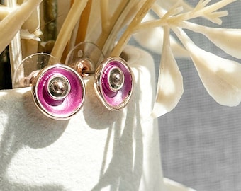 Pendientes de flores abstractas estilo boho, pendientes llamativos de oro rosa para mujer, regalo boho chic rosa para ella, joyería geométrica única