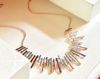 Naszyjnik w stylu boho z klasterem, geometryczny naszyjnik dla kobiet, naszyjnik z promieniami słońca w stylu boho, wyjątkowa biżuteria z prostokątnym paskiem