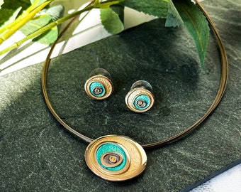 Abstrakcyjny Boho Chic Prezent dla Żony, Boho Styl Różowego Złota Naszyjnik Złe Oko i Zestaw Kolczyków, Unikalna Biżuteria Oświadczenie