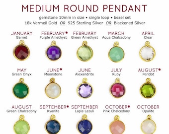 Add on Birthstone Bezel Round charm to any necklace or bracelet - gemstone charm - small birthstone pendant