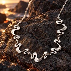 Boho Shifting Waves Necklace, Sculptural Statement Collar, Abstract Wavy Jewelry, Gold Silver Rose Gold, Modern Wearable Art Gift for Her