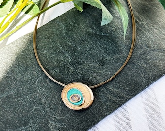 Boho Style Abstract Evil Eye Necklace and Earring Set, Rose Gold Statement Jewelry, Colorful Bohemian Chic Gift, Handmade Geometric Jewelry