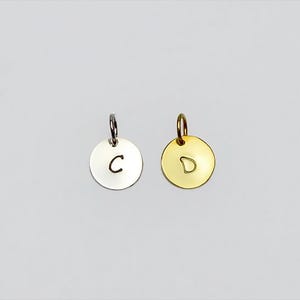 Add on Hand Stamped Disk Charm to any necklace or bracelet, Polished Pendant 10mm Disk, Brushed Connector 9mm Disk - Vermeil Gold Silver
