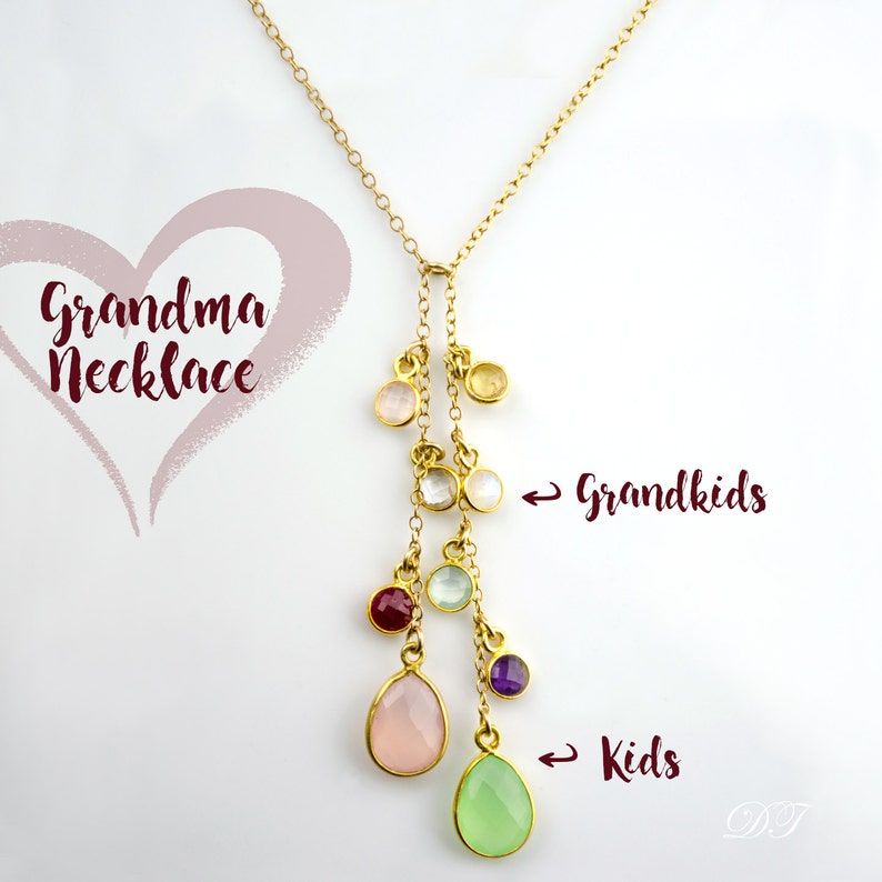 grandma necklace with grandkids birthstones gold
