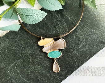 Boho Style Abstract Teardrop Pendant Necklace, Rose Gold Statement Jewelry for Women, Bohemian Chic Gift for Her, Unique Geometric Jewelry