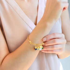 Personalized grandma bracelet, Birthstone bangle bracelet, adjustable bangle, initial bracelet mom bracelet stackable bangle family bracelet