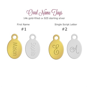 Add Engraved Oval Name Tag to necklace or bracelet, Single Script initial charm