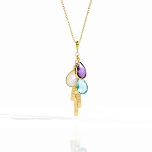 Collar personalizado con nombre y piedra de nacimiento • Collar para mamá con nombre de niño y dijes de piedra de nacimiento • Regalo navideño sentimental para mamá o abuela