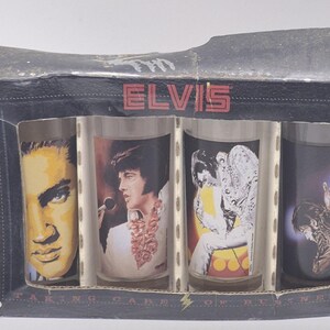 Elvis Presley Shot Glass Shooters Set of 4 Open Box 4&quot; tall Collectible Souvenir Vintage