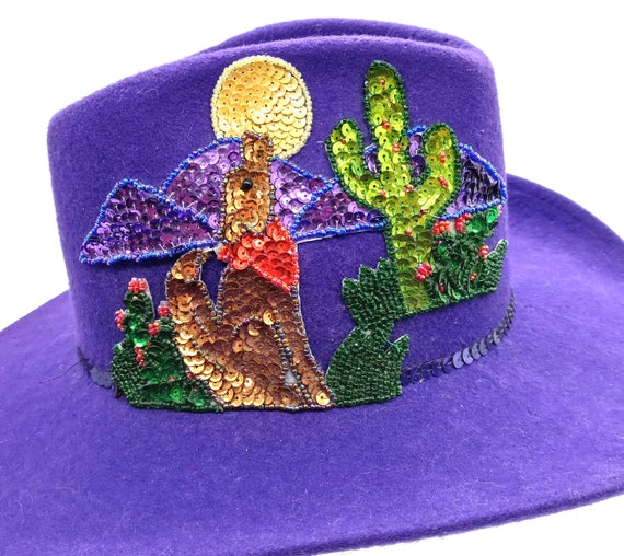 VTG Michael Howard Cowgirl Hat Purple Sequin Dese… - image 1