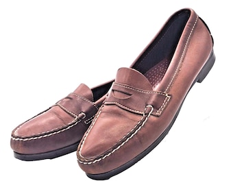 Mocassini da uomo Dexter, taglia 9W, in pelle marrone, modello slip-on, prodotti negli Stati Uniti.