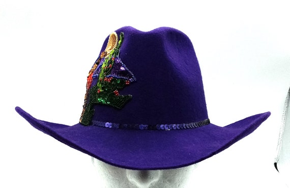 VTG Michael Howard Cowgirl Hat Purple Sequin Dese… - image 2