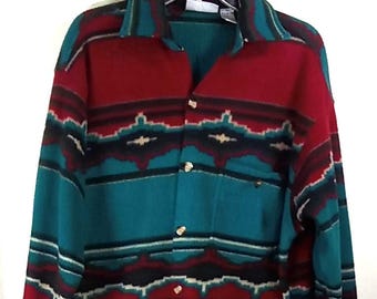 Southwestern Shirt Jacket Unisex Medium Button Front Western Aztec Tribal Boho