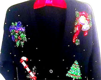 Design Options Philip Jane Gordon Medium Wool & Rabbit Embellished Sweater Black