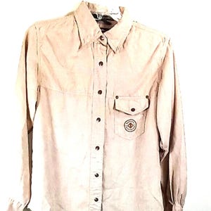 Harley Davidson Long sleeve Shirt Sz Medium Beige Button Front Shacket VTG