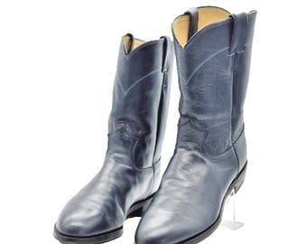 Vintage Justin Roper 9 1/2 D cowboy westernlaarzen heren blauwgrijs leer #3024