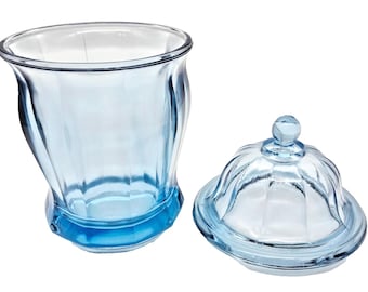 Tarro de cristal vintage de Indiana con tapa, panel azul aguamarina, estilo boticario, 25 cm (10 pulgadas).