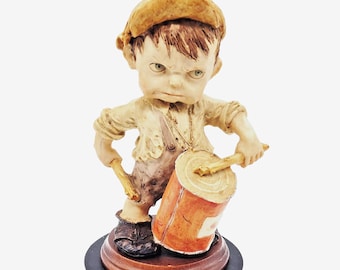 VTG Guiseppe Armani Drummer Figurine Boy Gulliver's World Beating Can Sculpture