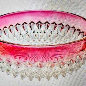 Vintage Indiana Glass Diamond Point Ruby Flash Red Rim Dish Bowl 5" Kings Crown