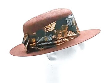 VTG Benetton Straw Hat Size S / M Family Blue Riding Fedora Brown Made in Italy Rare