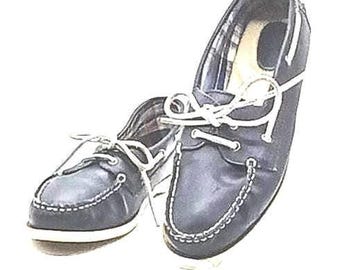 GH Bass Deck-bootschoenen damesmaat 9,5 m, leren veters, blauw, bovenwinds