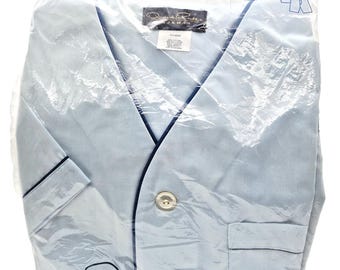 Vintage Oscar De La Renta Blue Cotton Blend Pajama Set (Large) USA NOS