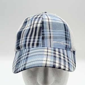 Bud Light Plaid Vintage Trucker Hat Ball Cap Snapback & Mesh Budweiser Beer