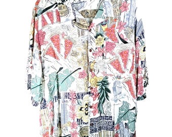Rainforest Cafe Shirt Men's X-Large Tropical Hawaiian Style Button Front Rayon