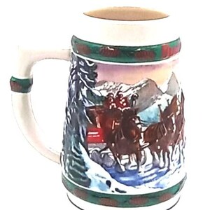 Budweiser Holiday Stein Collection 1993 Clydesdale by Ceramarte Brazill Artist Nora Koerber Special Delivery
