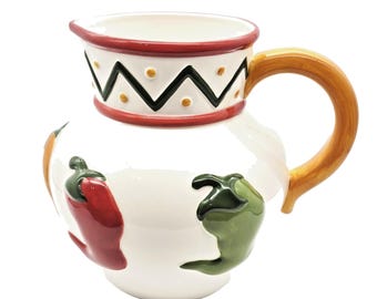 Jarra de chiles vintage, arte de arcilla, pintada a mano, 2 cuartos, San Francisco, 1999, retirada