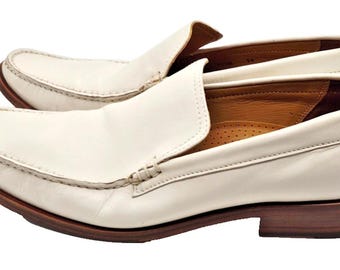 Zapatos mocasines venecianos blancos vintage Cole Haan para hombre, talla 10.5 M, estilo preppy disco.