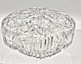 Vintage Glas Trinket Box Candy Dish w Deckel Klar Sternmuster AEP 2,5 "Hoch